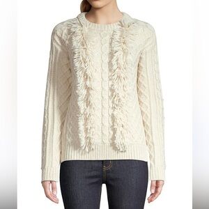 Tory Burch Chunky Cream Cable Knit Crewneck Sweater